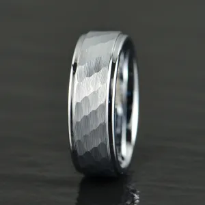 Hammered White Tungsten Men's Wedding Band 8MM