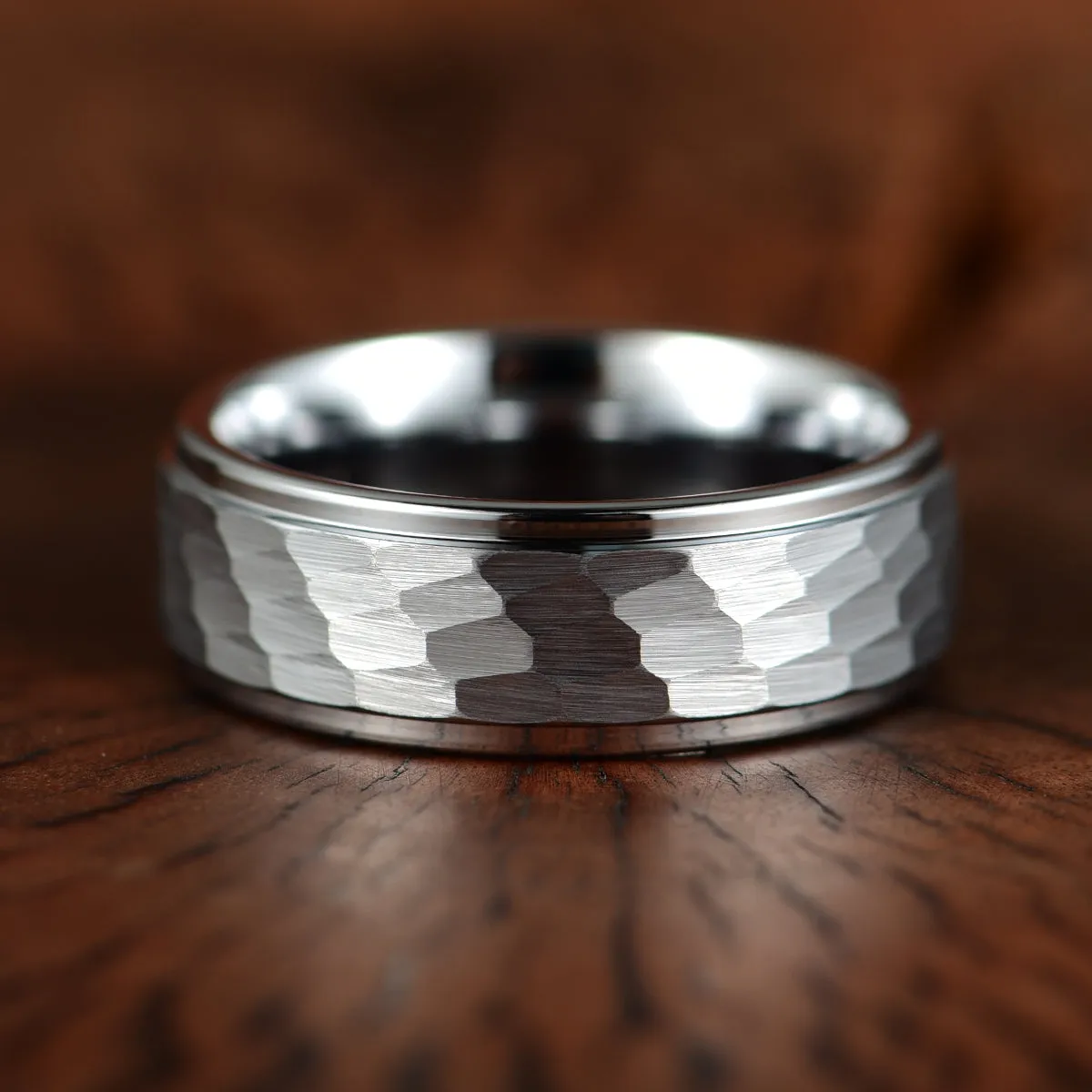 Hammered White Tungsten Men's Wedding Band 8MM