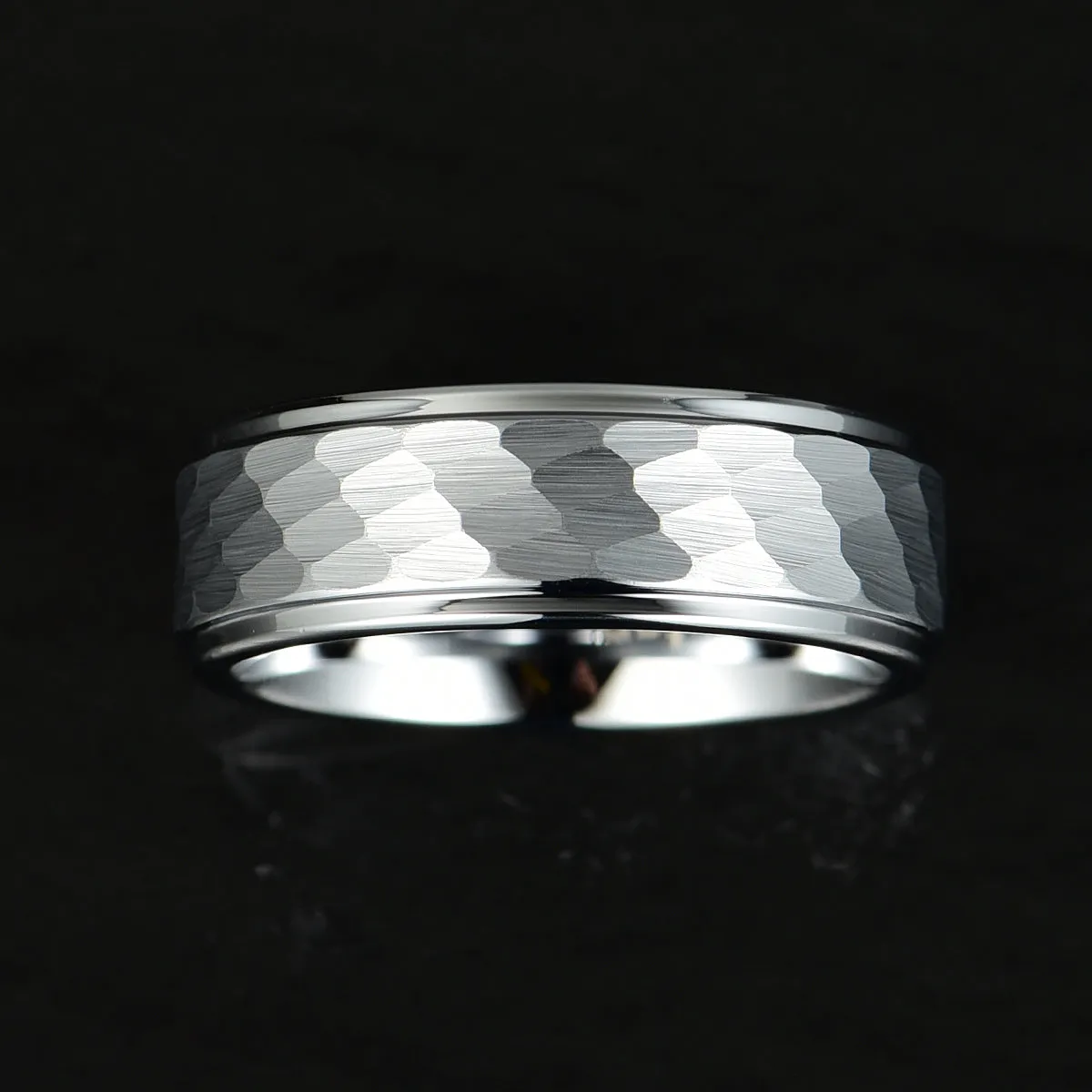 Hammered White Tungsten Men's Wedding Band 8MM