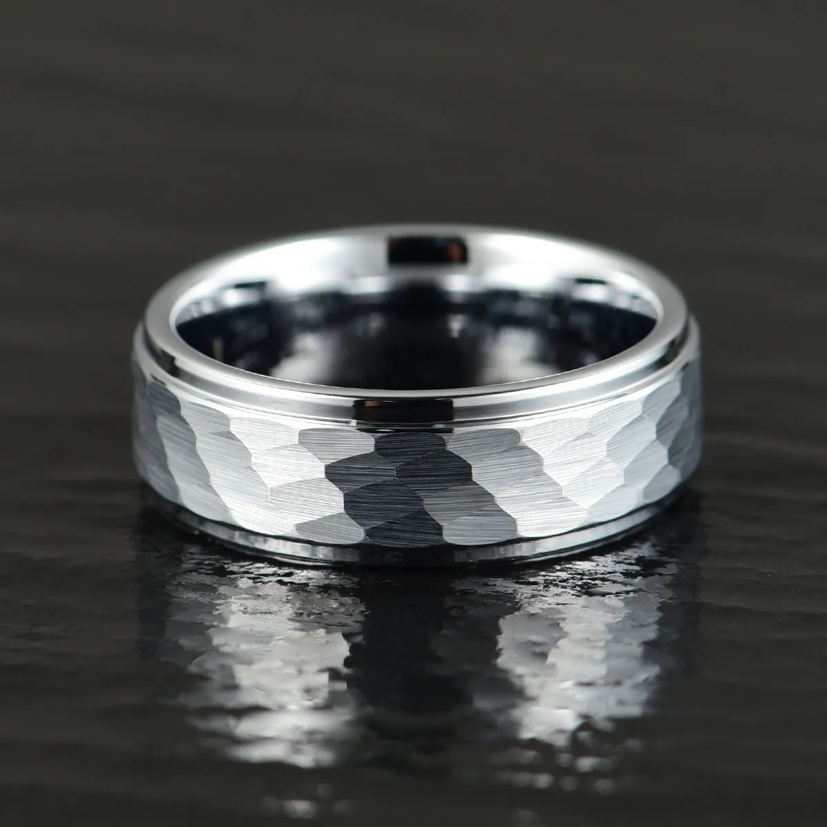 Hammered White Tungsten Men's Wedding Band 8MM