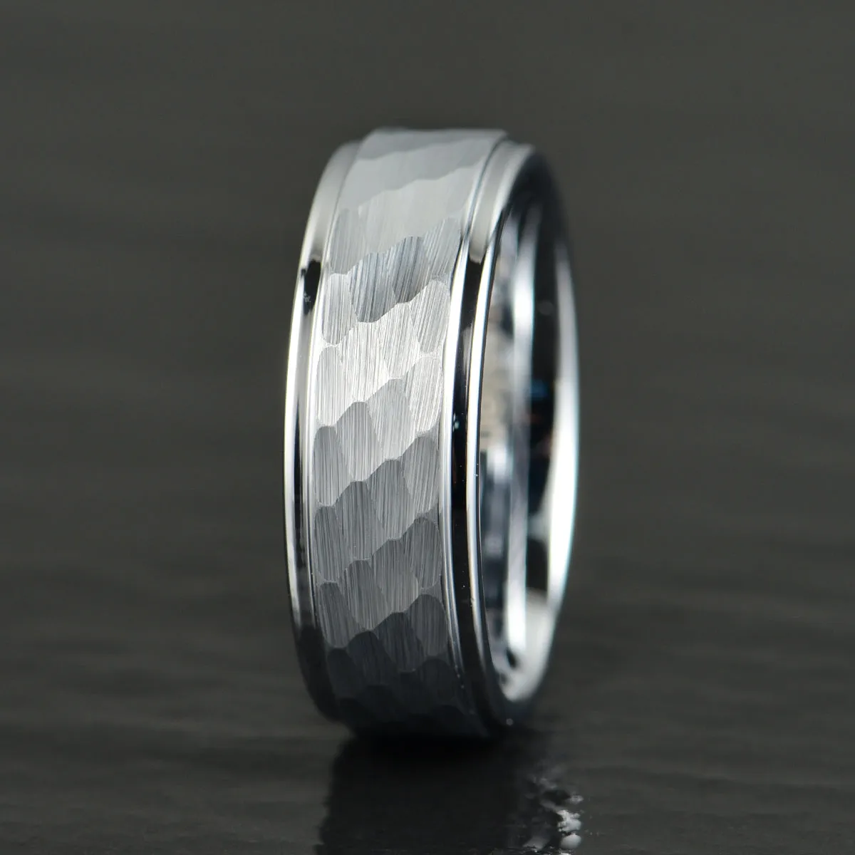 Hammered White Tungsten Men's Wedding Band 8MM