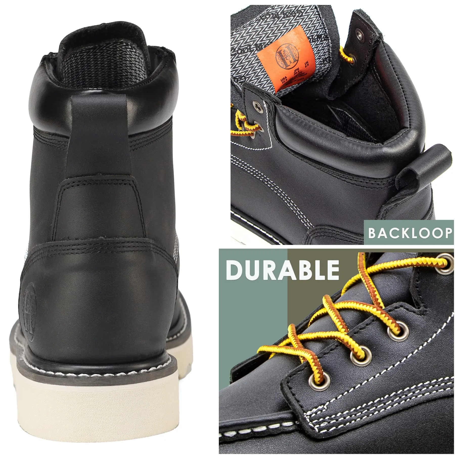HVB 304 Men's 6" Soft Toe Non-Slip Water Resistant for Construction with Durable Rubber EVA Outsole Work Boots