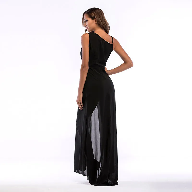 IKEARLAX Cross-border  trade fairy skirt,  chiffon dress,  peach heart neck split sling mesh dress