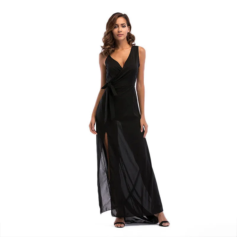 IKEARLAX Cross-border  trade fairy skirt,  chiffon dress,  peach heart neck split sling mesh dress