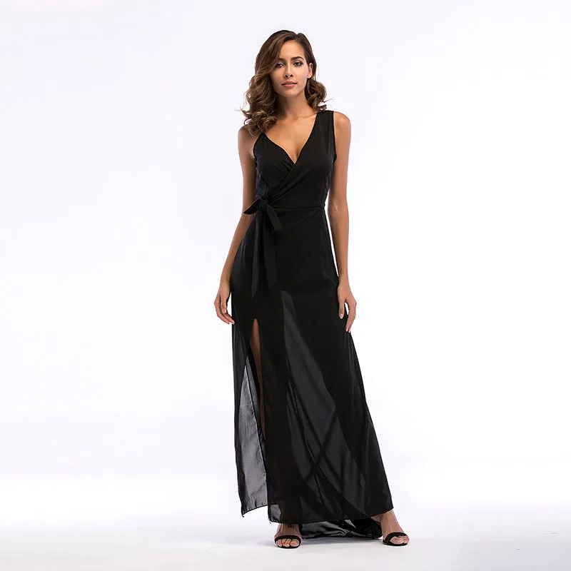 IKEARLAX Cross-border  trade fairy skirt,  chiffon dress,  peach heart neck split sling mesh dress