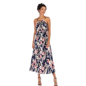IKEARLAX cross-border women's printed chiffon dress,  summer sleeveless medium and long pendulum floral suspender skirt