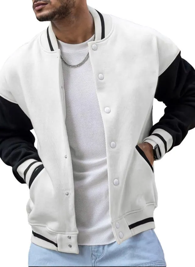 JMIERR Mens Varsity Jacket Causal Button Down Blend Letterman Jacket Slim Fit Bomber Jacket Lightweight Men Baseball Jacket