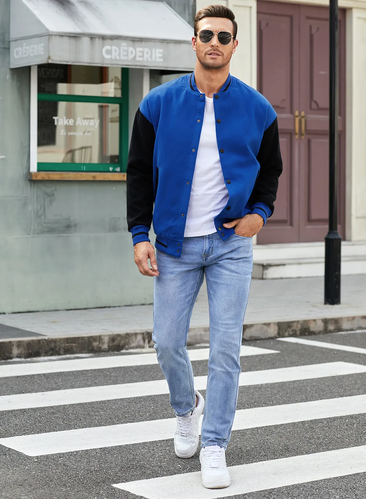 JMIERR Mens Varsity Jacket Causal Button Down Blend Letterman Jacket Slim Fit Bomber Jacket Lightweight Men Baseball Jacket