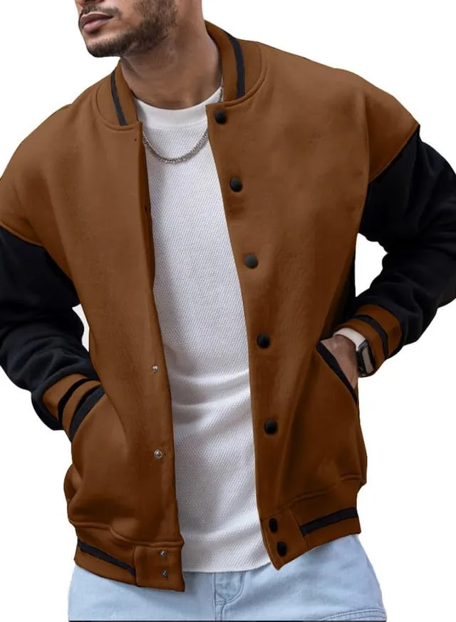 JMIERR Mens Varsity Jacket Causal Button Down Blend Letterman Jacket Slim Fit Bomber Jacket Lightweight Men Baseball Jacket