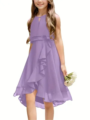Kids A-Line Halter Neck Chiffon Junior Bridesmaid Dresses Fancy Girl Dress Wedding Elegant Party Gown