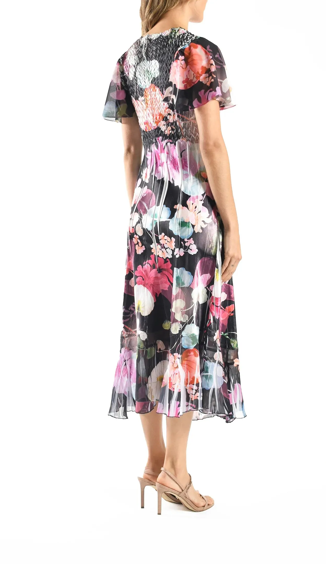 Komarov Charmeuse Dress with Chiffon Flutter Sleeve