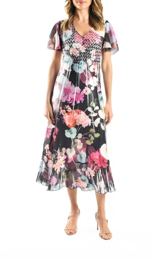 Komarov Charmeuse Dress with Chiffon Flutter Sleeve