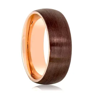 MARAR | Rose Gold Tungsten Ring, Brown Brushed, Domed