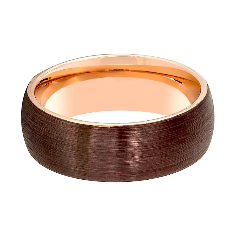 MARAR | Rose Gold Tungsten Ring, Brown Brushed, Domed