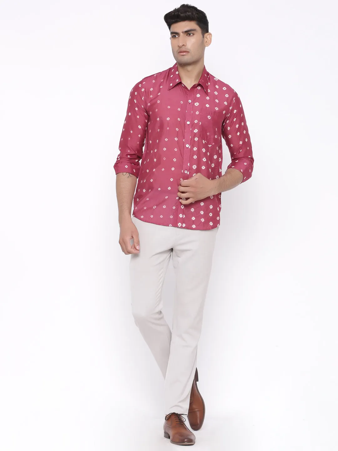 Maroon Bandhej Shirt
