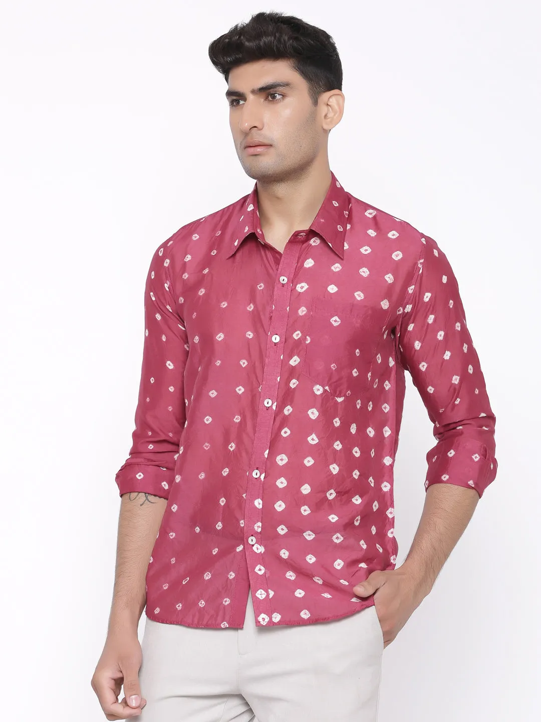 Maroon Bandhej Shirt