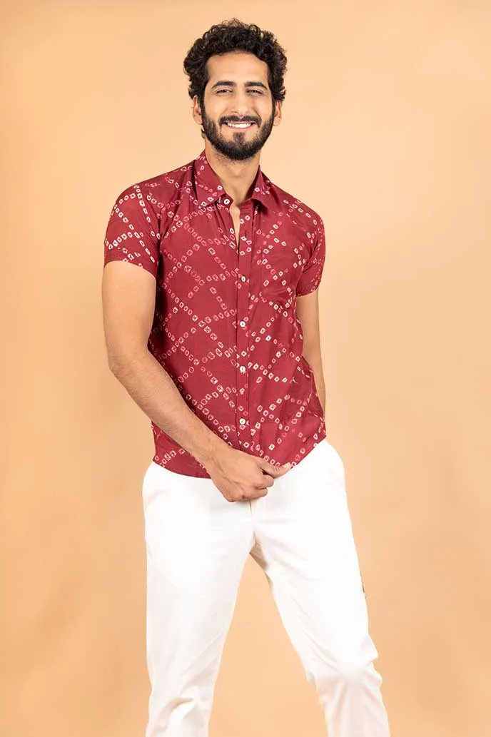 Maroon bandhej shirt