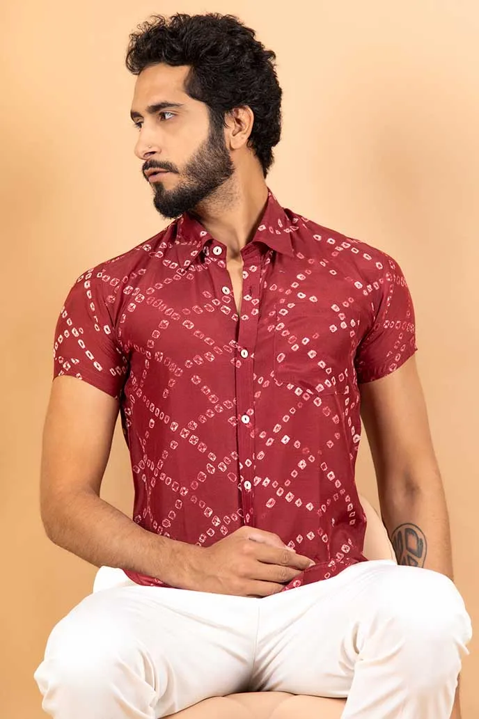 Maroon bandhej shirt