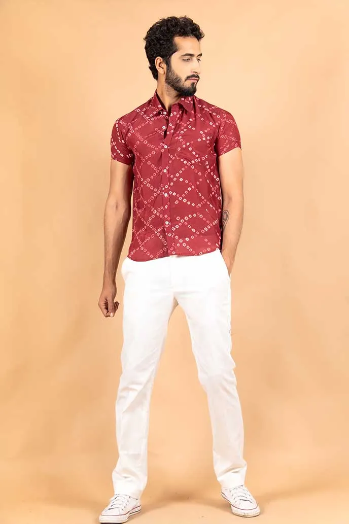 Maroon bandhej shirt