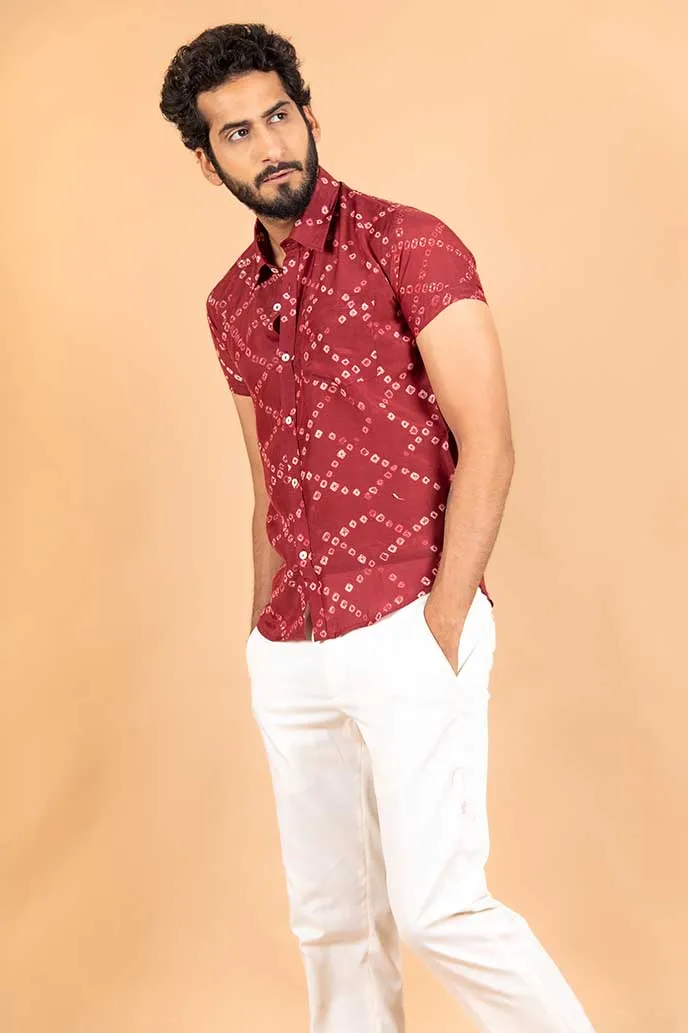 Maroon bandhej shirt