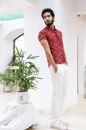 Maroon bandhej shirt