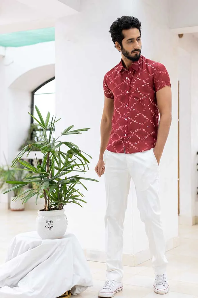 Maroon bandhej shirt