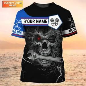 Mechanic Skull Customized Name Auto Mechanic Unisex Shirts
