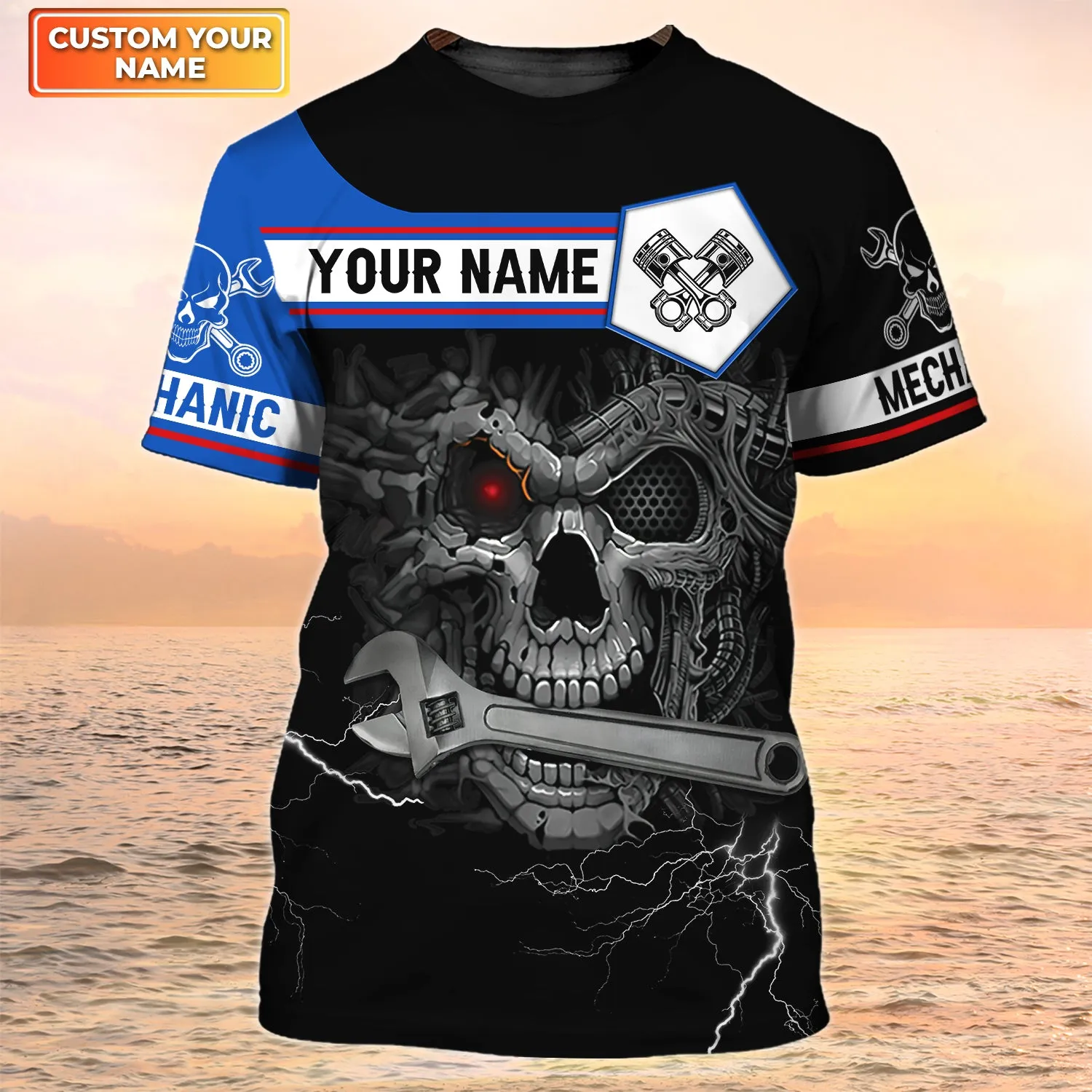 Mechanic Skull Customized Name Auto Mechanic Unisex Shirts