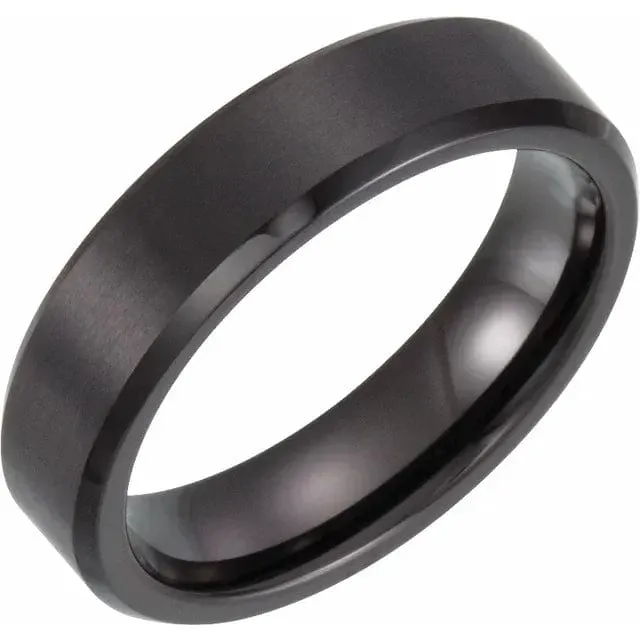 Men's Black PVD Tungsten Satin Beveled Edge Band - Special Order