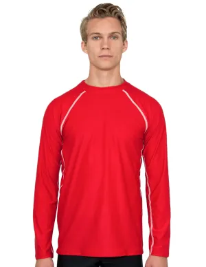 Men's  Chlorine Resistant Long Sleeve Rash Guard - Red