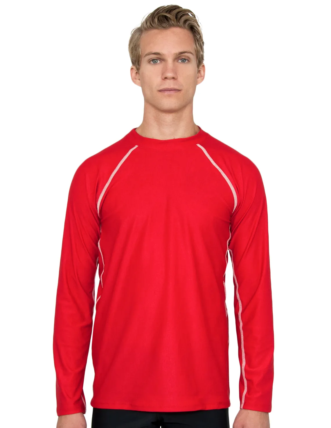 Men's  Chlorine Resistant Long Sleeve Rash Guard - Red
