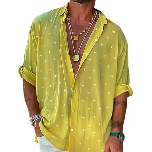 Men's Dot Print Chiffon Lapel Long Sleeve Casual Shirt