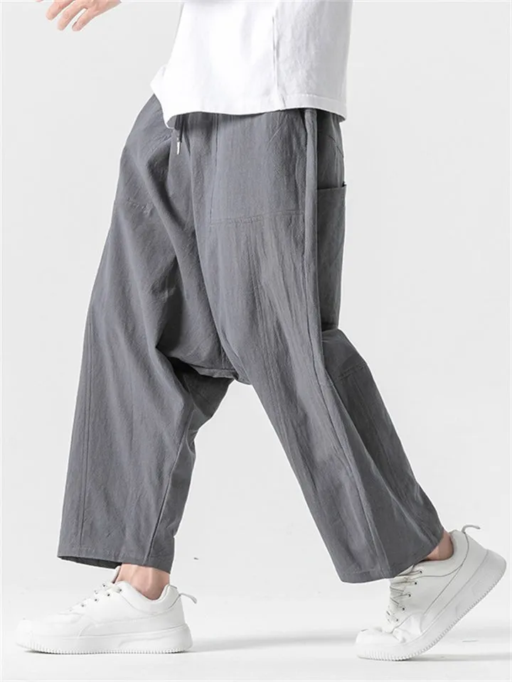 Men's Durable Solid Color Multi-pocket Harem Pants