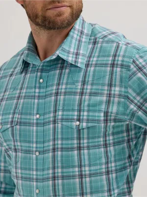 MENS GREEN PLAID WRANGLER WRINKLE RESIST LS SHIRT