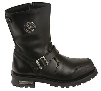 MEN'S MOTORBIKE REAL LEATHER CLASSIC ENGINEER BOOT W/ABRASION GUARD W/SIDEZIPPER