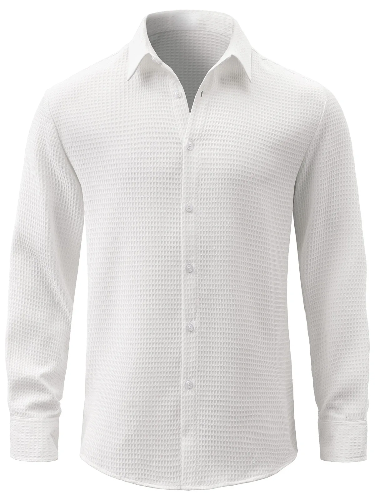 Men's Textured Waffle Casual Button Long Sleeve Dress Shirts