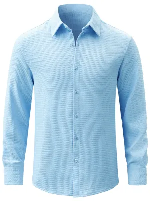 Men's Textured Waffle Casual Button Long Sleeve Dress Shirts