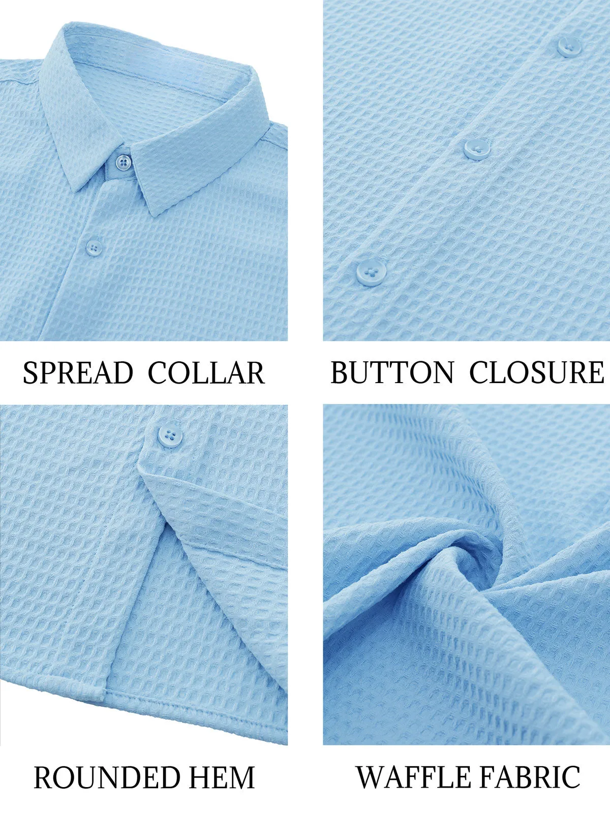 Men's Textured Waffle Casual Button Long Sleeve Dress Shirts