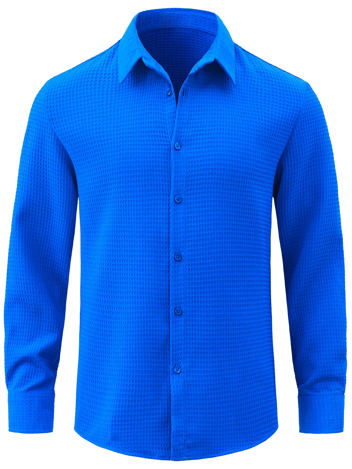 Men's Textured Waffle Casual Button Long Sleeve Dress Shirts
