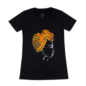 MISS AFRICA WITH TRADITIONAL FESTIVAL HEAD WRAP (LADIES SHORT SLEEVE T-SHIRT)