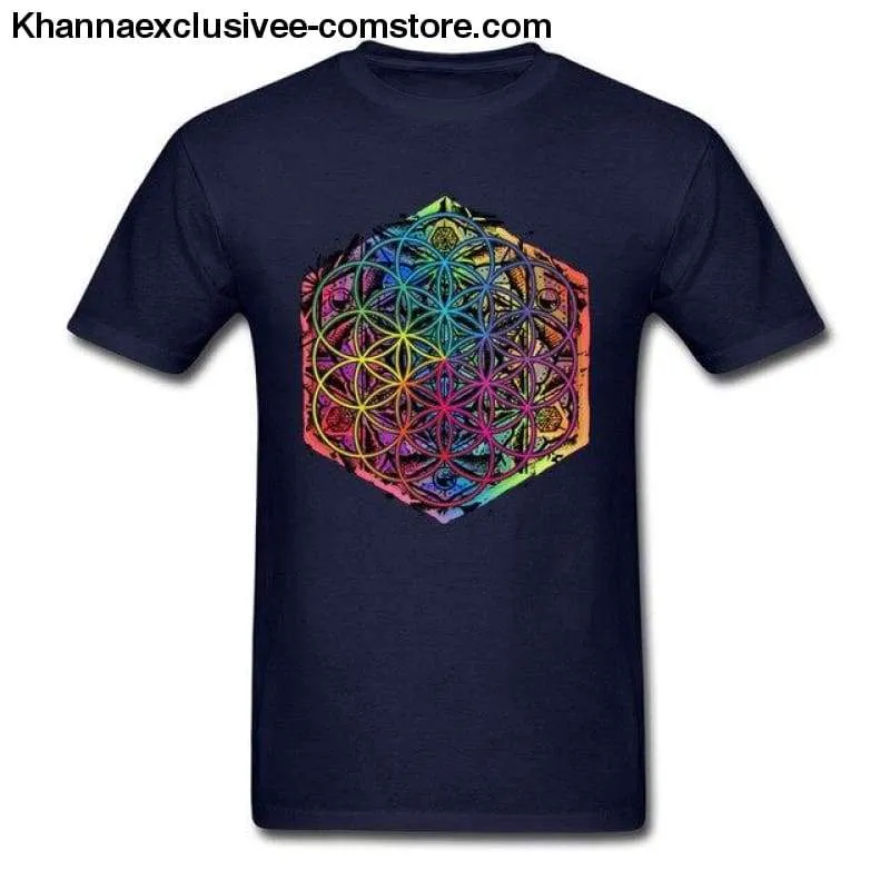New Sacred Geometry Flower of Life Mandala Men's T-shirt Short Sleeve Unique Top