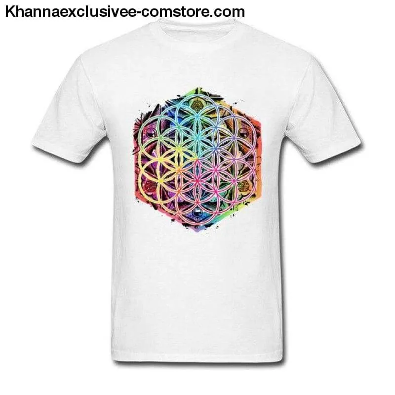 New Sacred Geometry Flower of Life Mandala Men's T-shirt Short Sleeve Unique Top