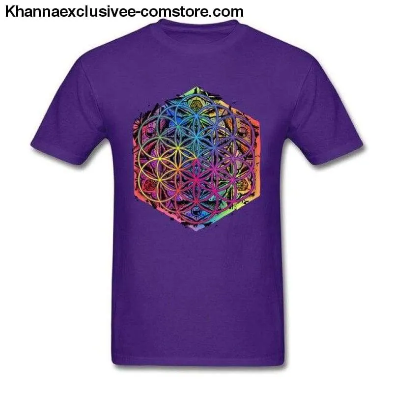 New Sacred Geometry Flower of Life Mandala Men's T-shirt Short Sleeve Unique Top