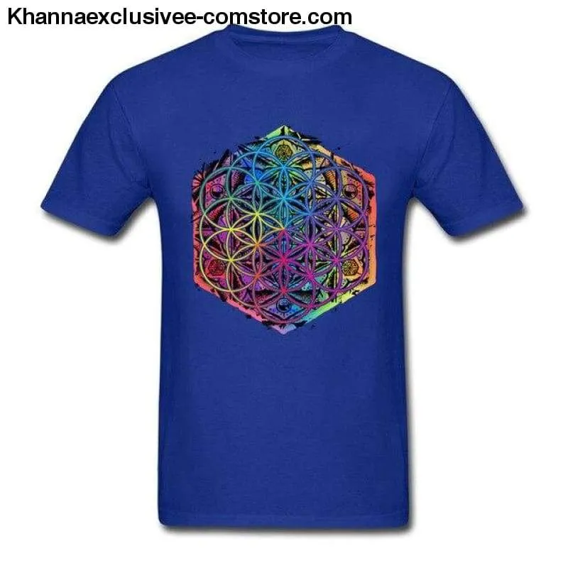 New Sacred Geometry Flower of Life Mandala Men's T-shirt Short Sleeve Unique Top