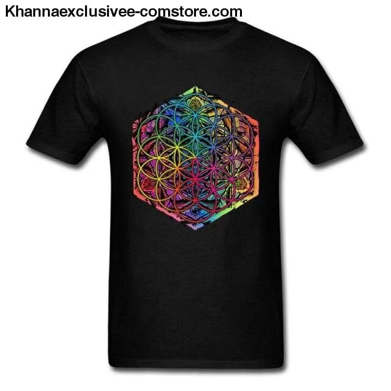 New Sacred Geometry Flower of Life Mandala Men's T-shirt Short Sleeve Unique Top