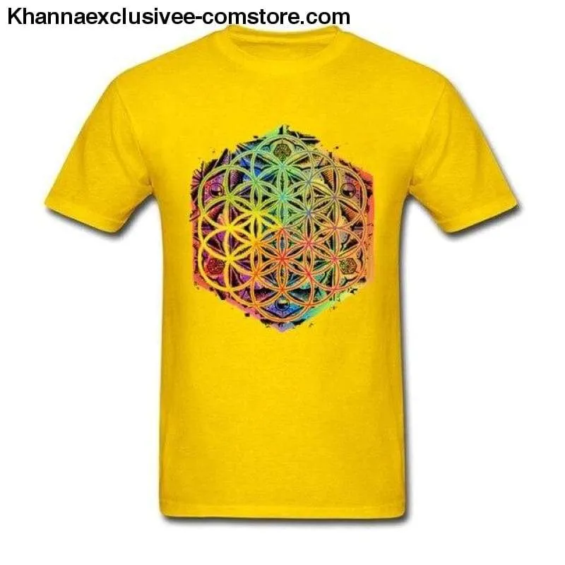 New Sacred Geometry Flower of Life Mandala Men's T-shirt Short Sleeve Unique Top