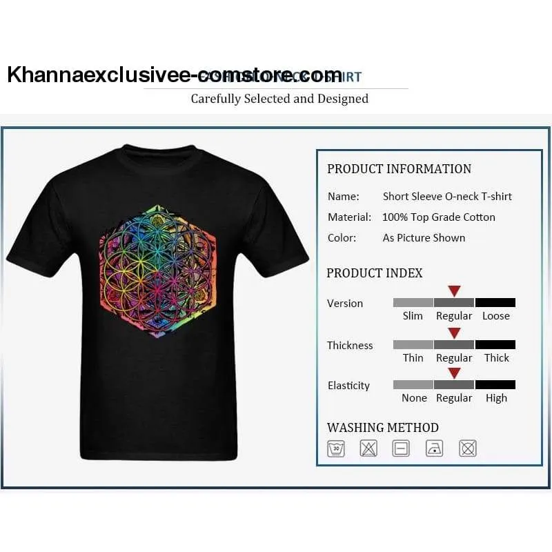 New Sacred Geometry Flower of Life Mandala Men's T-shirt Short Sleeve Unique Top