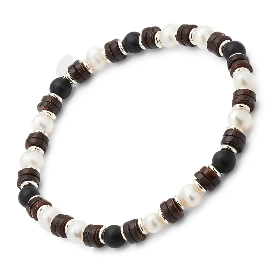 Pearl & Black Agate Beaded Flex Bracelet DAVID SPECIAL