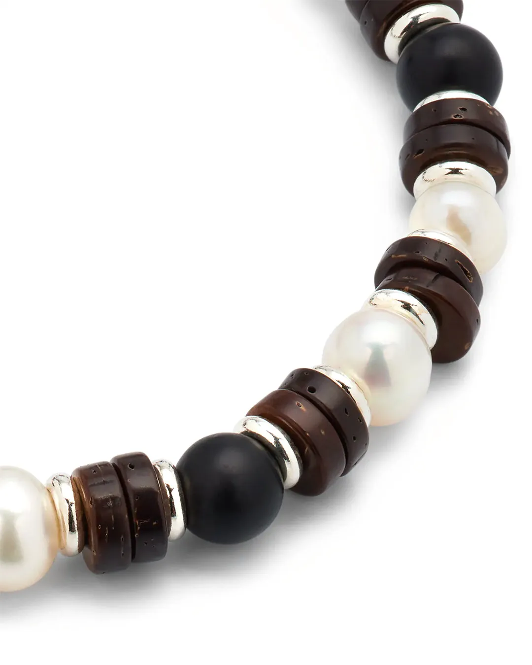 Pearl & Black Agate Beaded Flex Bracelet DAVID SPECIAL