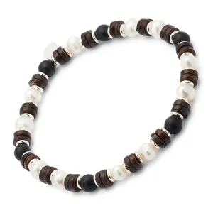Pearl & Black Agate Beaded Flex Bracelet DAVID SPECIAL
